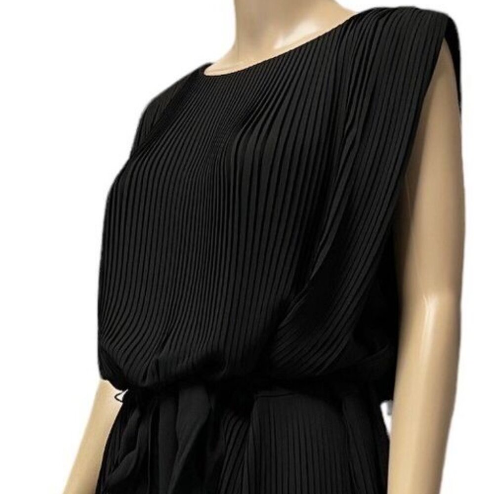 Alex Marie Womens Bethany Pleated Chiffon Round Neck Dress Black Plus Size 4